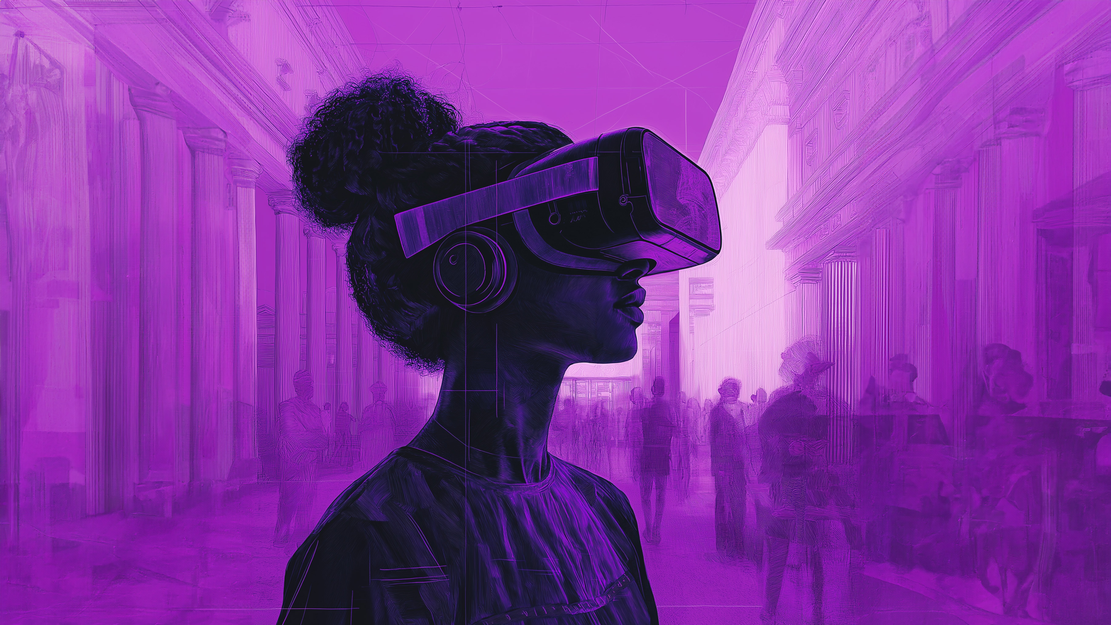 Black female wearing headset viewing historic contents