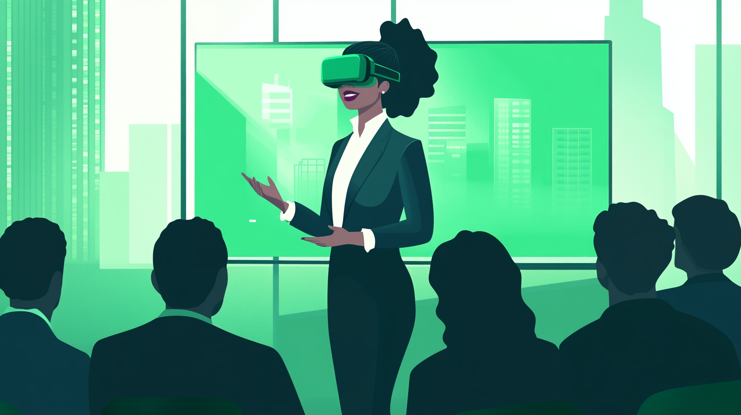Black female wearing headset watching black leader giving speach in an auditorium